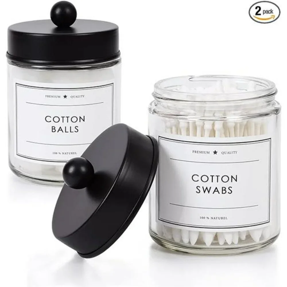 2-Pack Bathroom Apothecary Storage Jars, Vanity Countertop Canister, Glass Jars